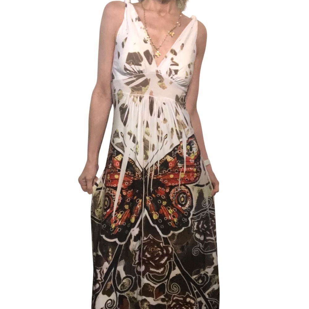 Vtg 90's Y2K Fairycore Babydoll Maxi Sundress Sz M Butterfly Casual Party Whimsy - Picture 3 of 8
